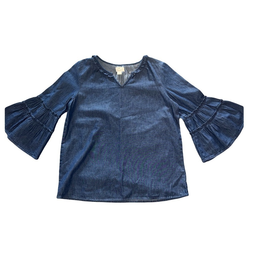 Tres Jolie Women’s Bell Sleeved Cotton Denim Top Medium Like New